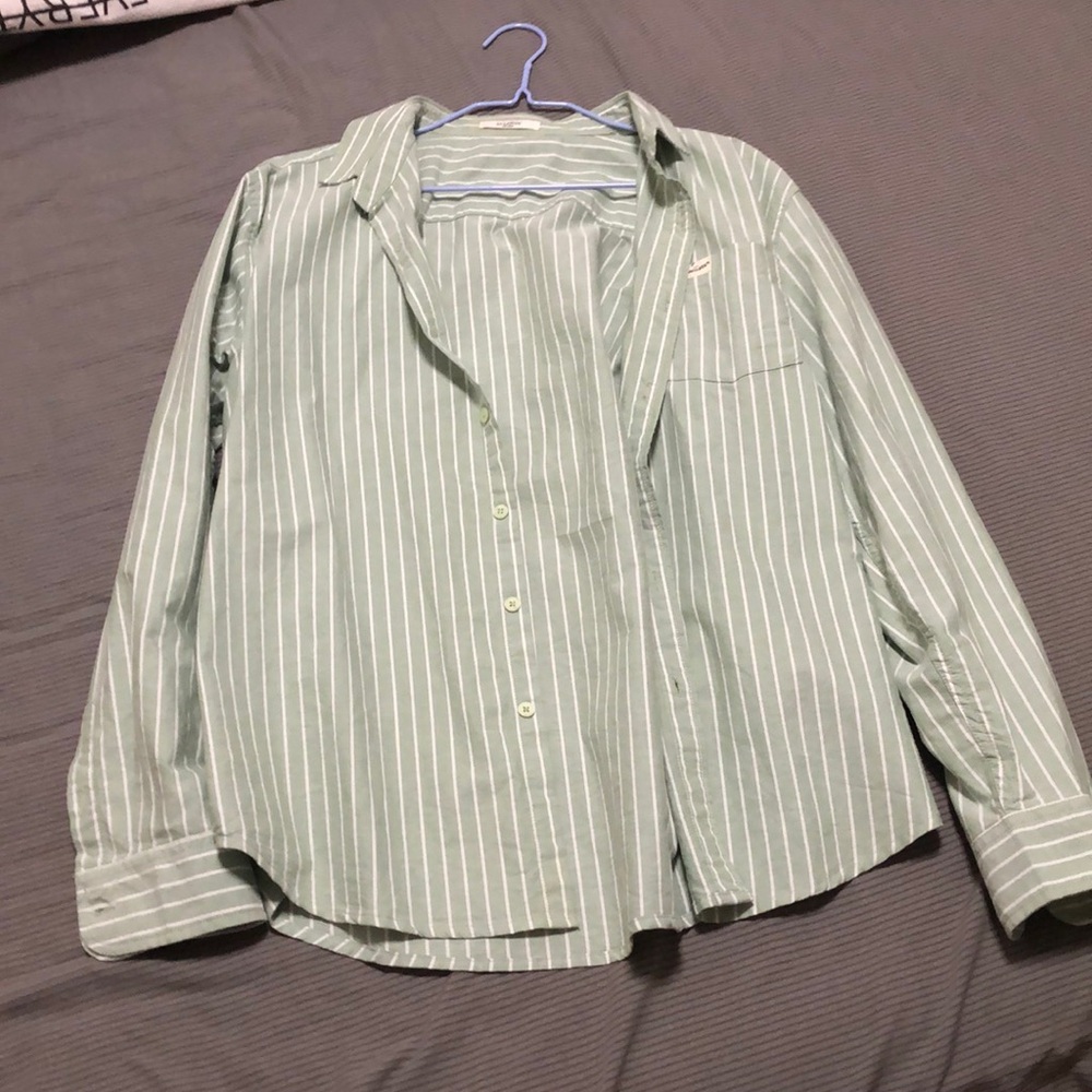 Men's green striped long-sleeved T-shirt